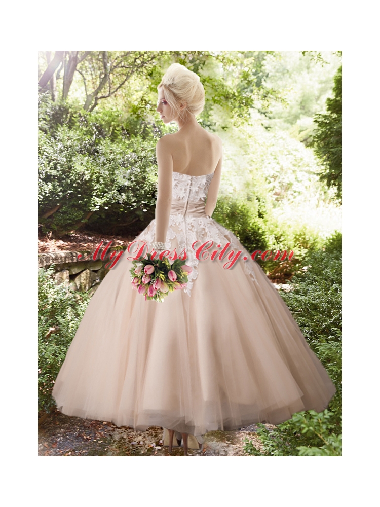 Sweet Strapless Ankle Length Wedding Dresses with Appliques