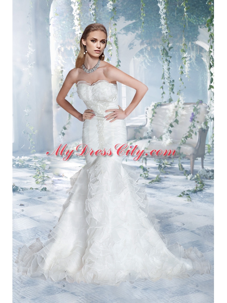 2014 Lace Mermaid Sweetheart Court Train Wedding Dress