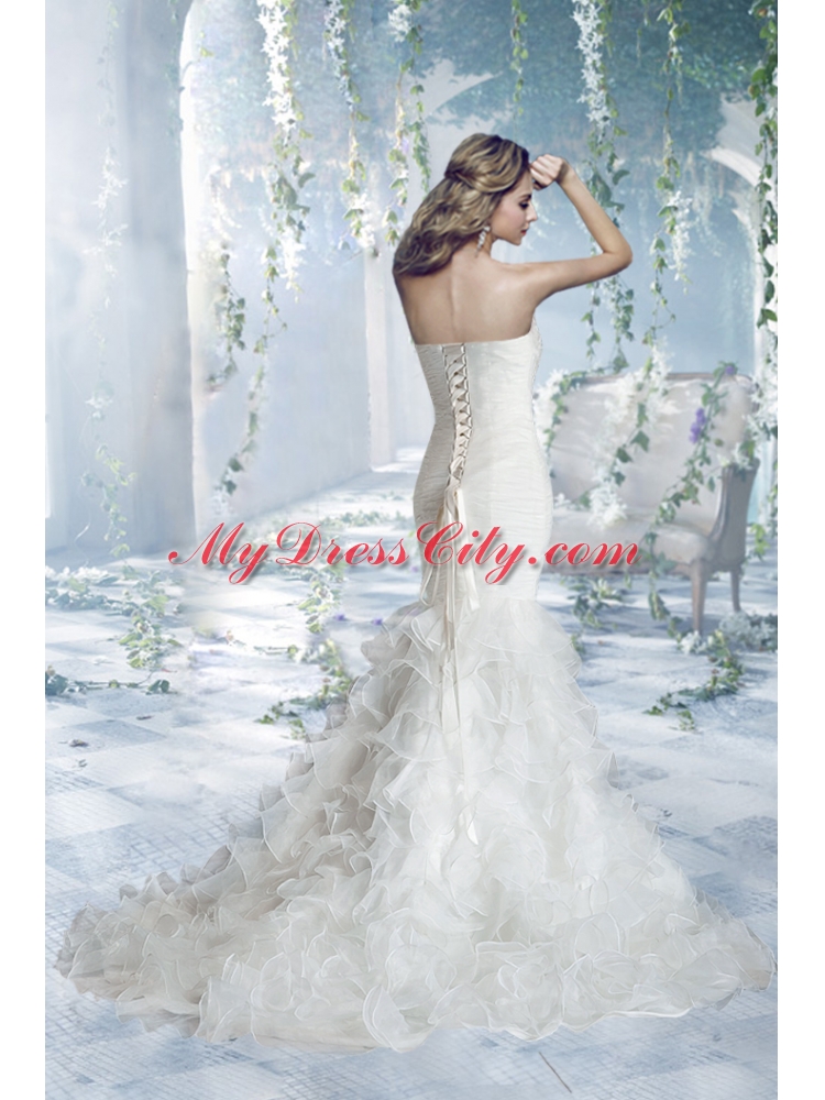 2014 Lace Mermaid Sweetheart Court Train Wedding Dress