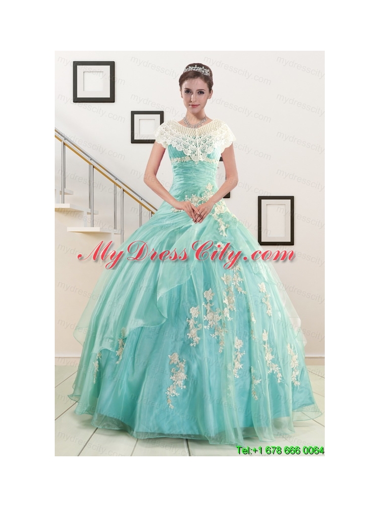 Discount Apple Green Quinceanera Dresses with Appliques for 2015