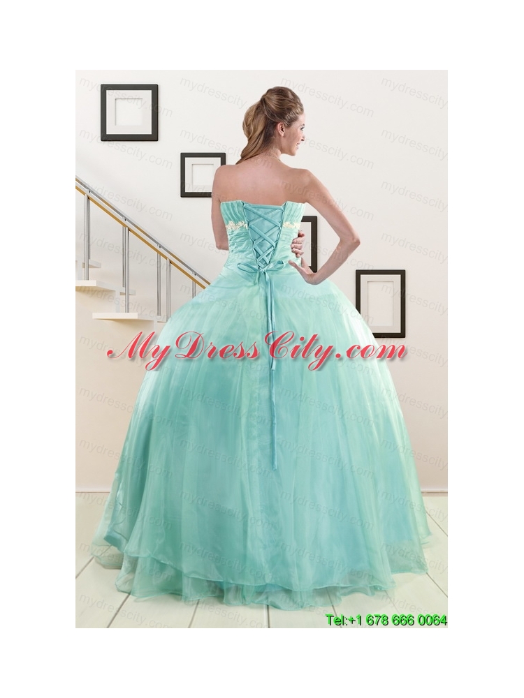 Discount Apple Green Quinceanera Dresses with Appliques for 2015