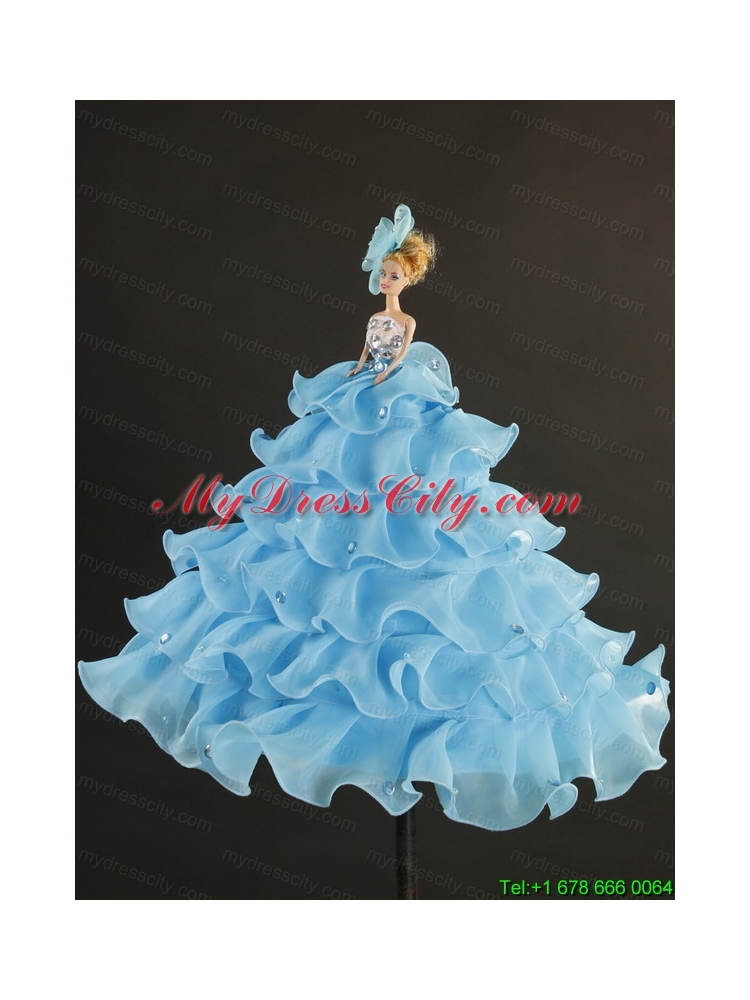 2015 New Style Sweetheart Baby Blue Quinceanera Dresses with Appliques