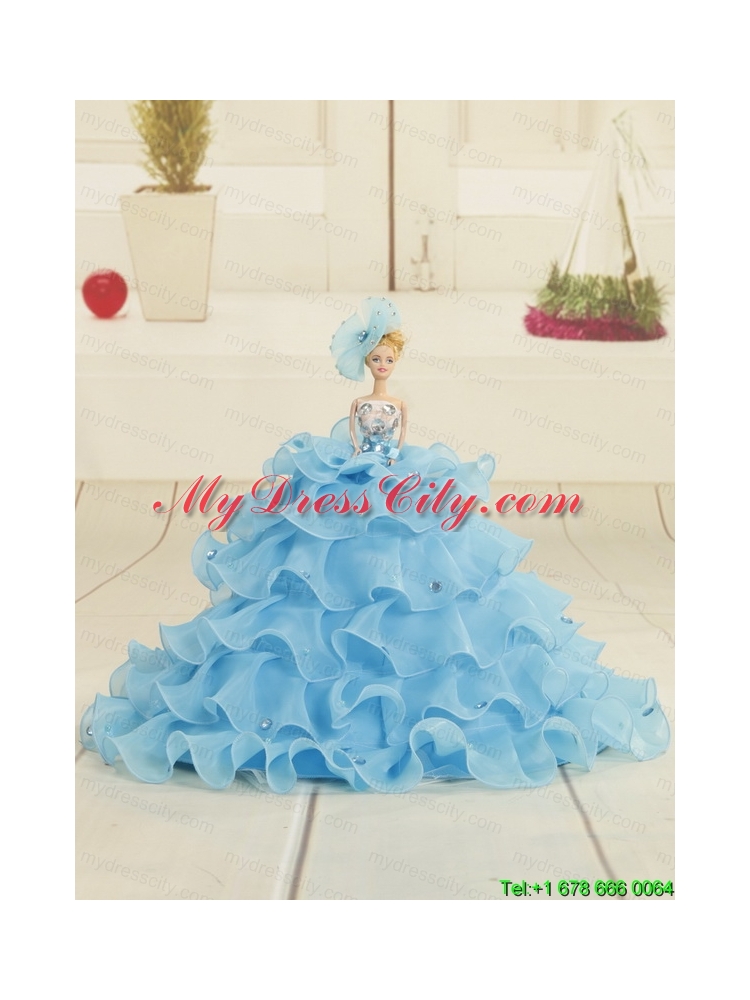 2015 White and Blue Ball Gown Quinceanera Dress with Halter