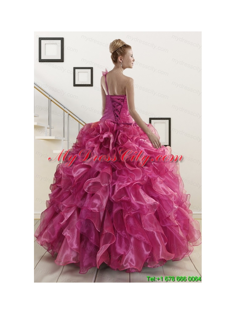 Exclusive Beading One Shoulder Sweet 16 Dresses in Fuchsia