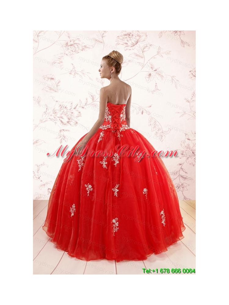 Most Popular Red Puffy Quinceanera Dresses with Appliques