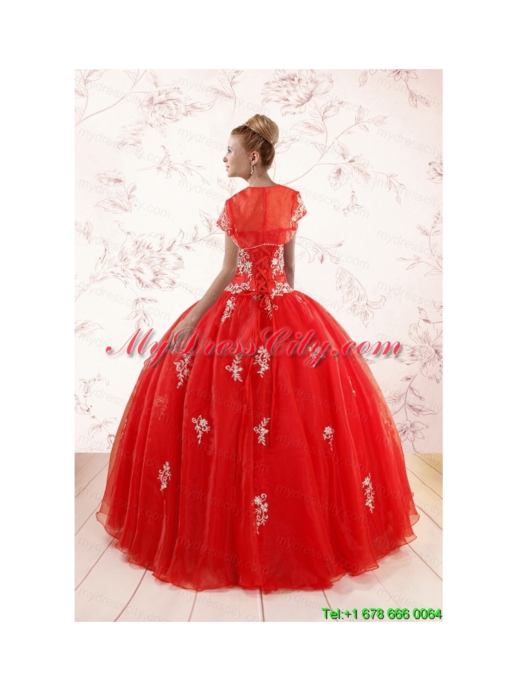 Most Popular Red Puffy Quinceanera Dresses with Appliques