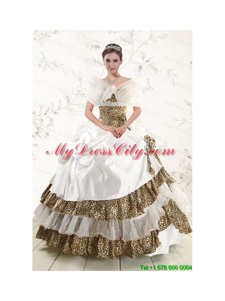 2015 Unique Leopard Quinceanera Dresses with Hand Made Flower