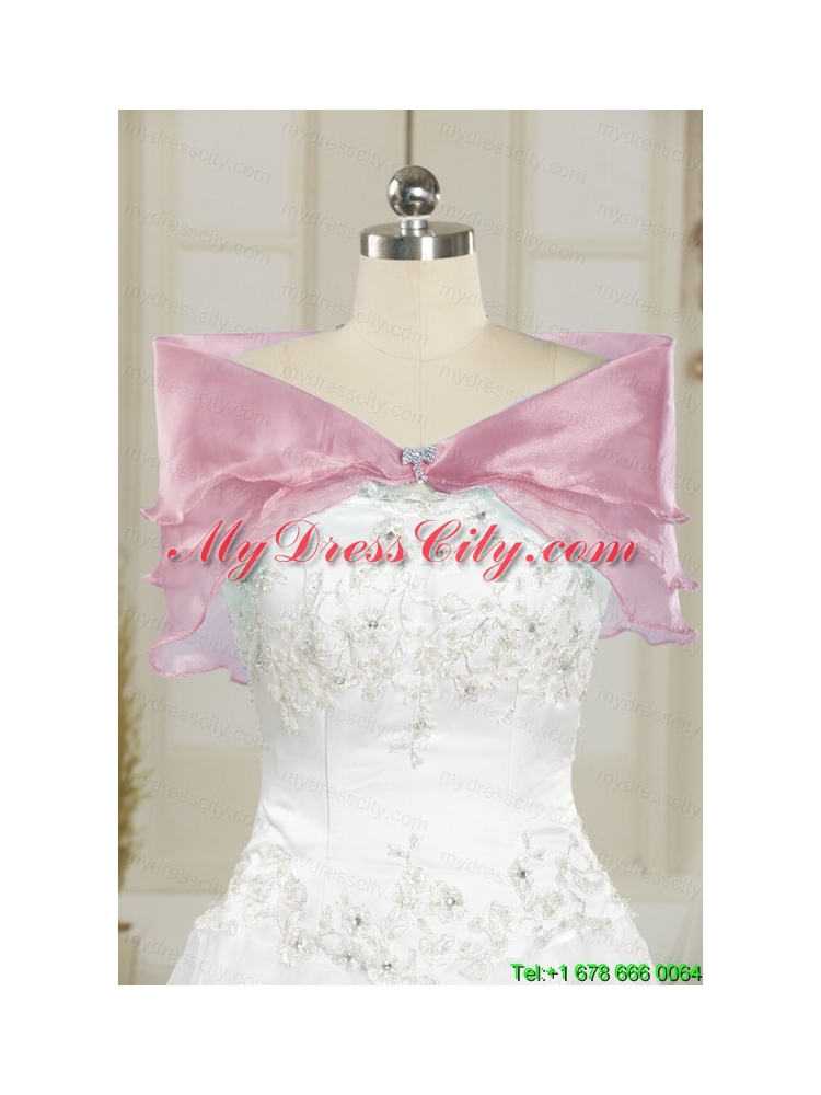 Appliques and Ruffles 2015 Hot Pink Quinceanera Gowns