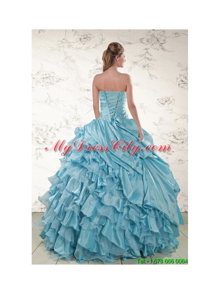 Beading Ruffles Aqua Blue Organza Quinceanera Dresses for 2015