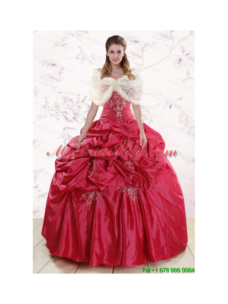 Puffy Strapless Hot Pink Quinceanera Dresses with Embroidery
