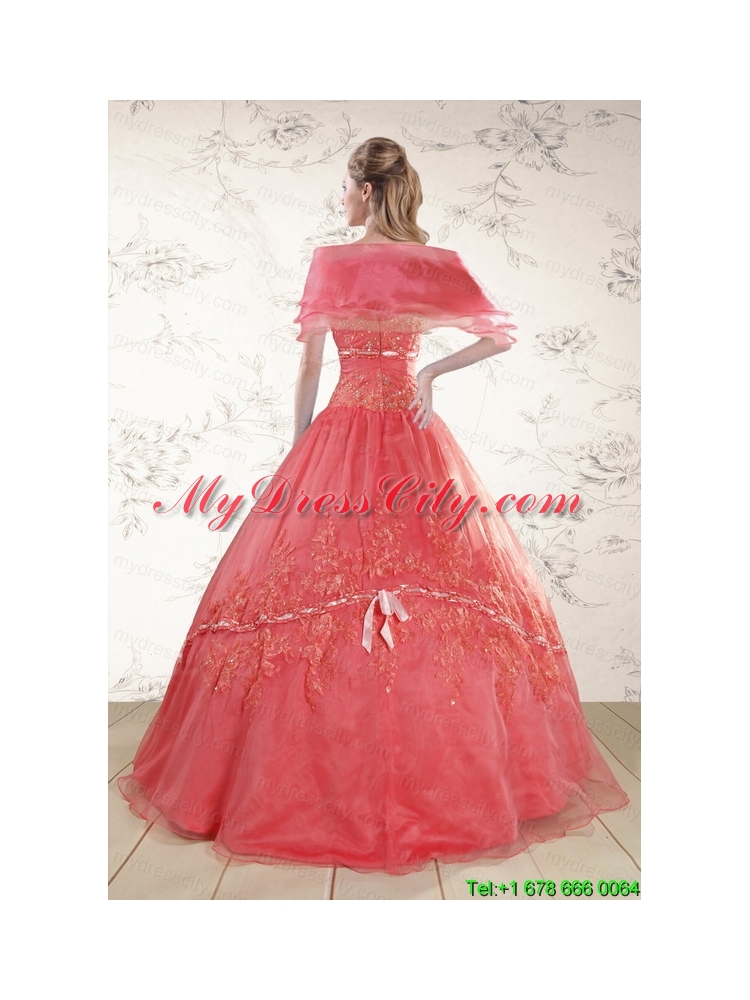 Watermelon Sweetheart Appliques Sweet 15 Dresses for 2015