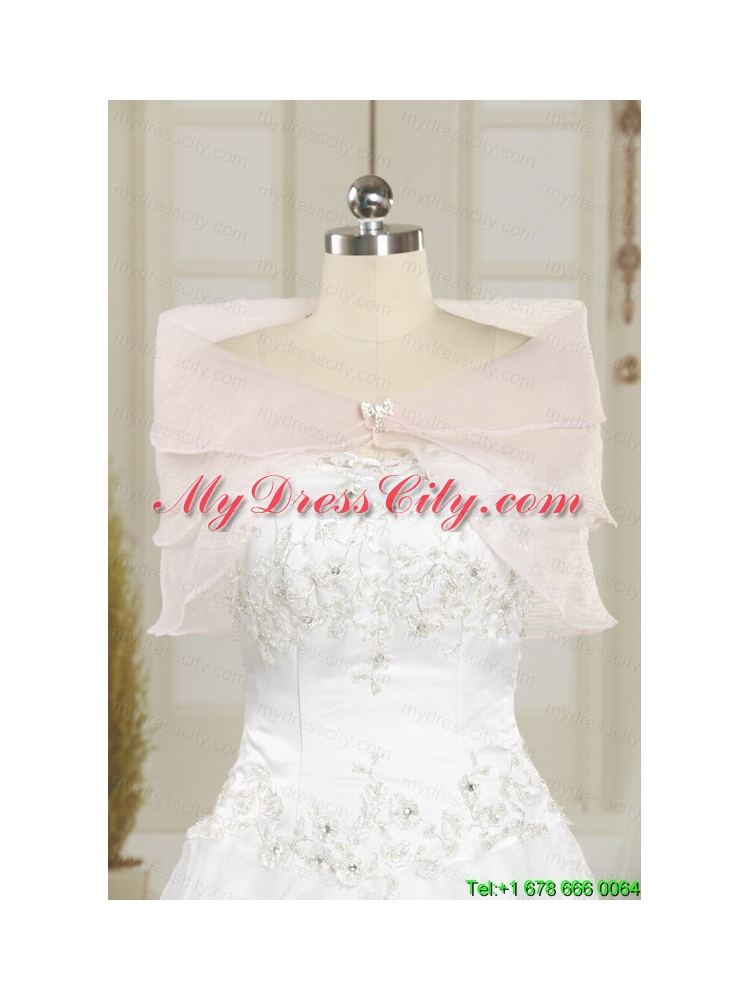 Exquisite Appliques White Brush Train Quinceanera Dresses with Appliques and Pick Ups