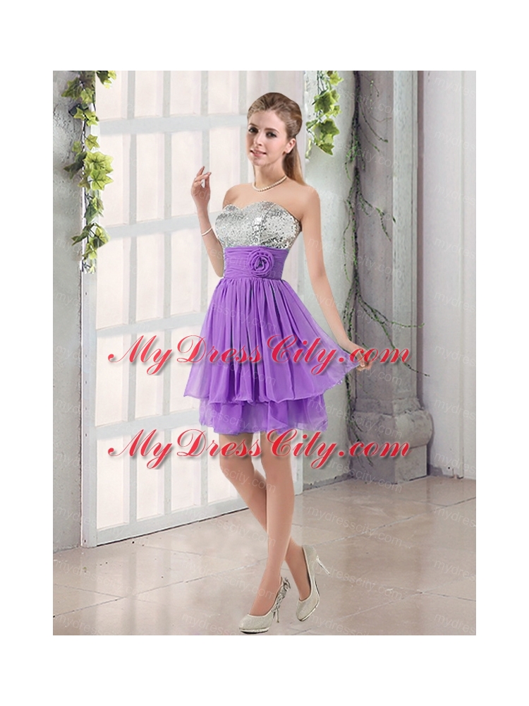 Sweetheart A Line Bridesmaid Dress with Sequins and Handle Made Flowers