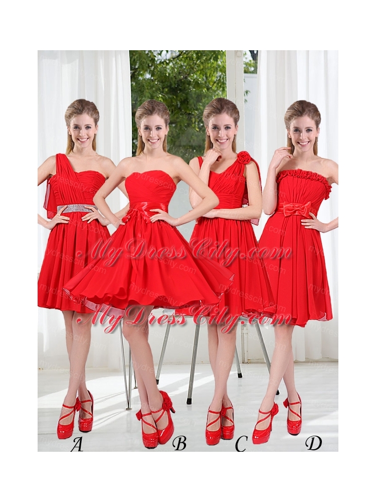 Wonderful Ruching Strapless Bowknot Bridesmaid Dress in Red