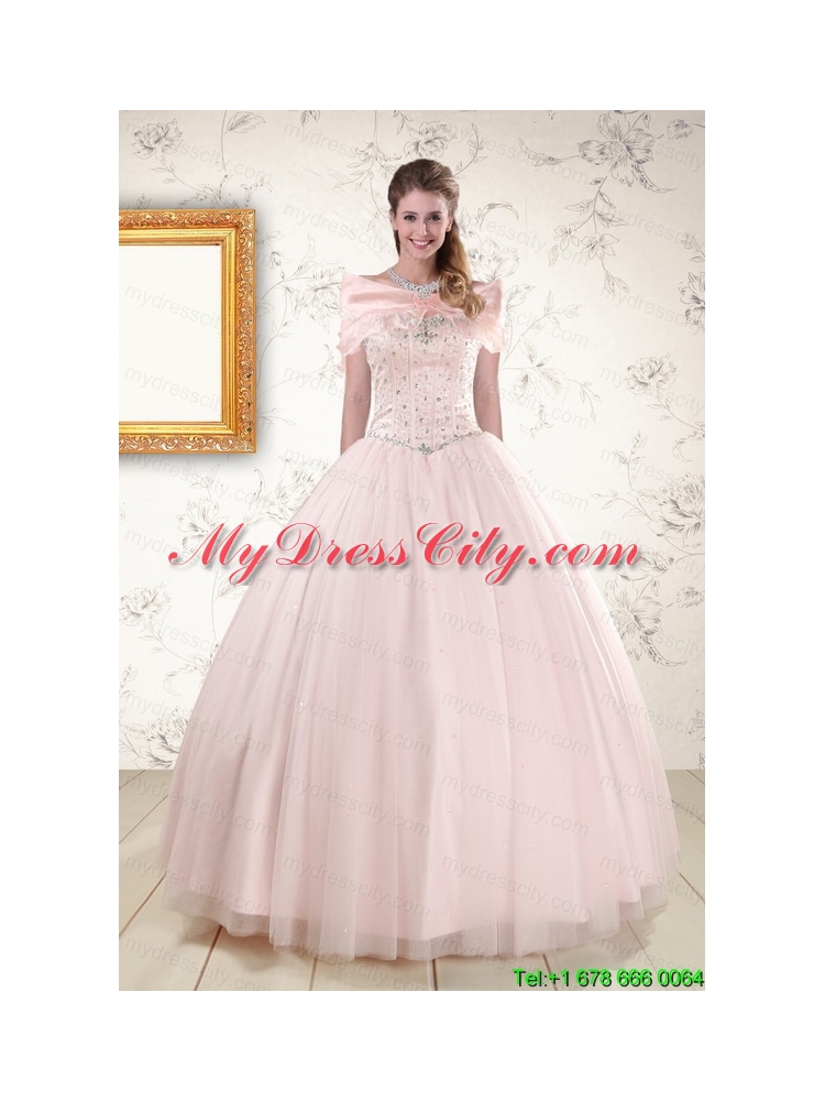 2015 Beading Ball Gown Quinceanera Dresses in Light Pink