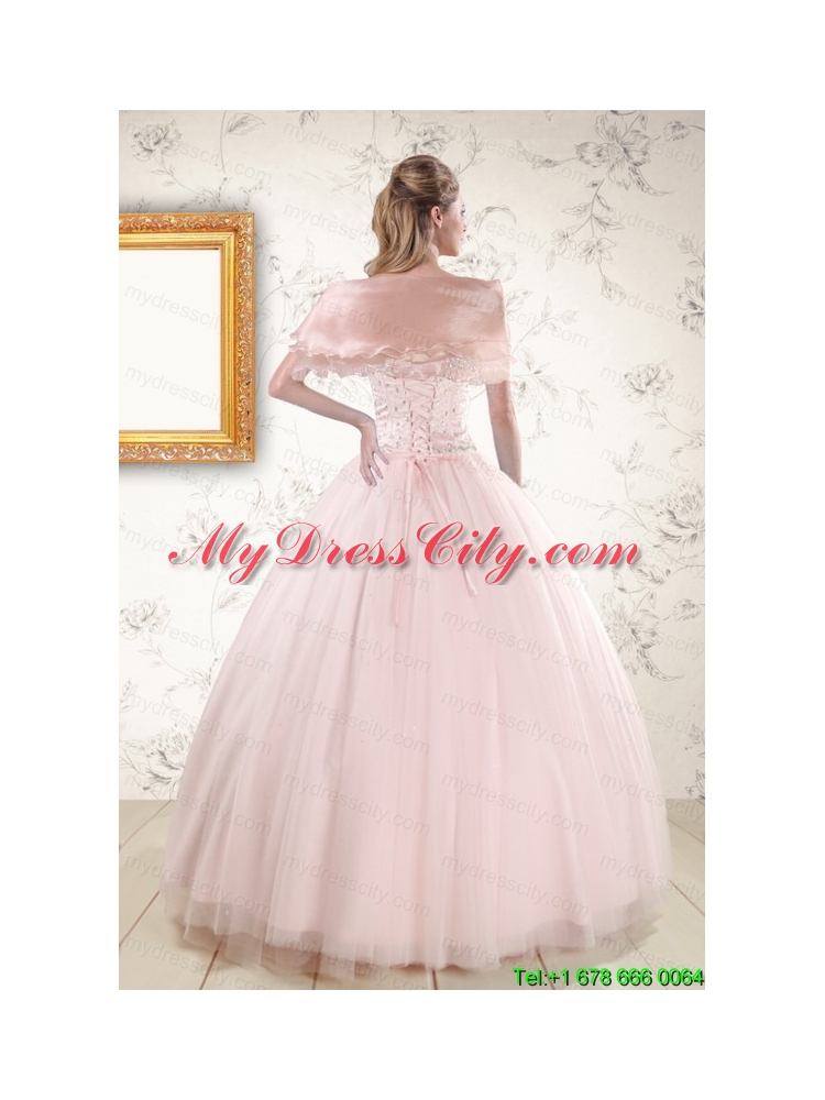 2015 Beading Ball Gown Quinceanera Dresses in Light Pink