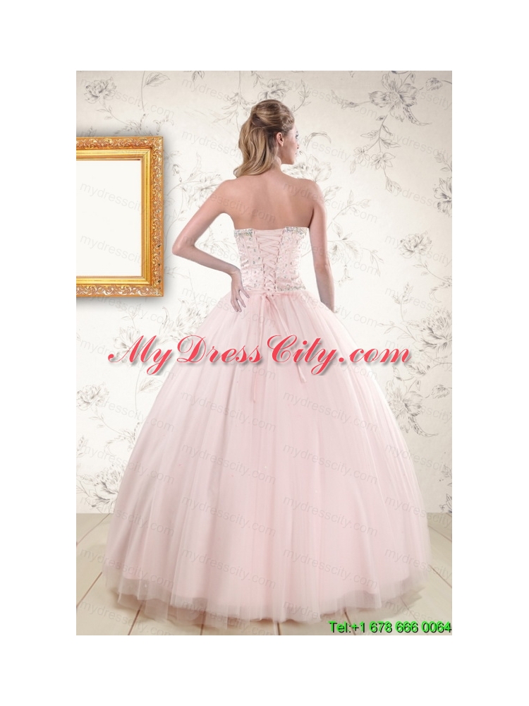 2015 Beading Ball Gown Quinceanera Dresses in Light Pink