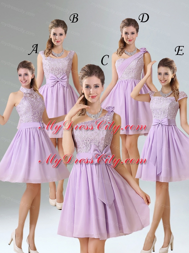 High Neck Lilac A Line Lace Bridesmaid Dress Chiffon for 2015