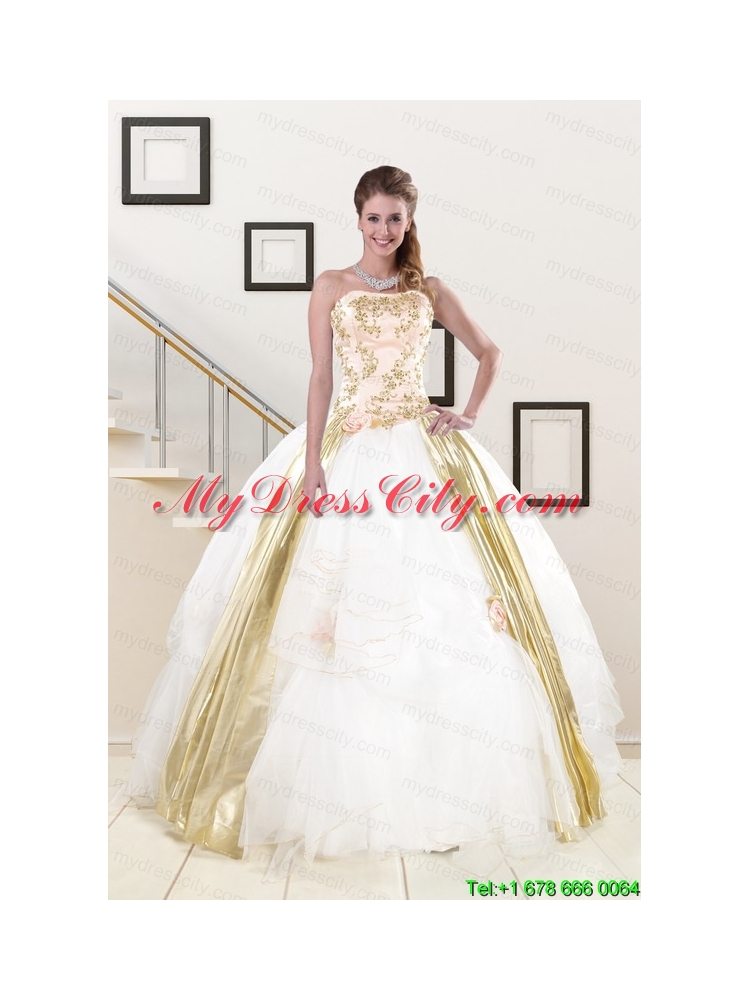 Popular Strapless White 2015 Quinceanera Dresses with Appliques