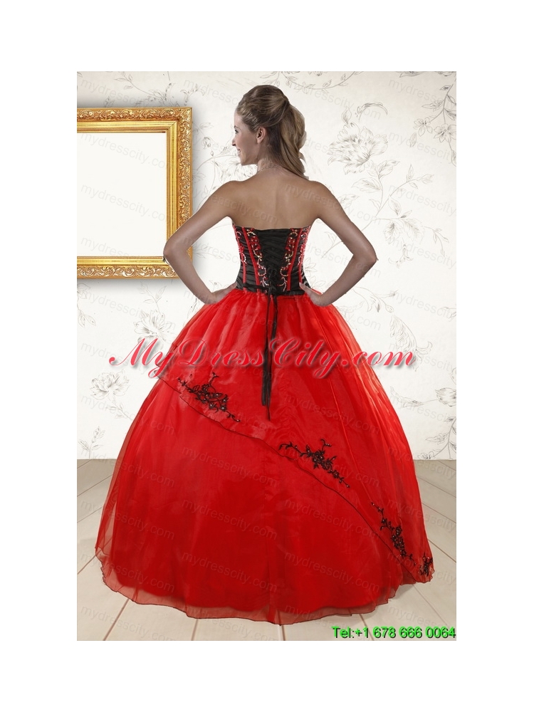 Red Appliques Strapless Quinceanera Dresses for 2015