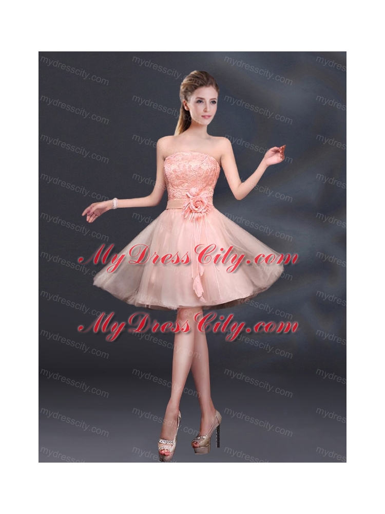 Strapless A Line Hand Made Flowers Bridesmaid Dress for 2015