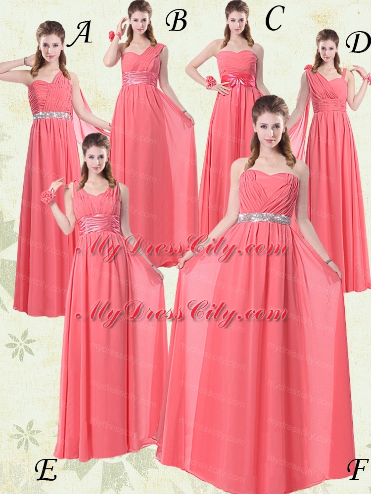 Sweetheart Watermelon Long Bridesmaid Dress with Bow Belt