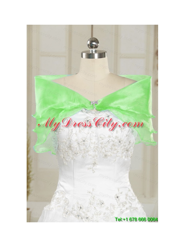 2015 Classical Sweetheart Green Quinceanera Dresses with Appliques and Ruffles