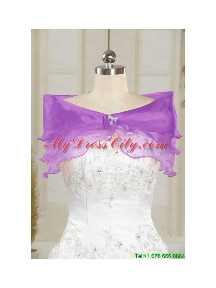 2015 Discount Purple Strapless Appliques Quinceanera Dresses