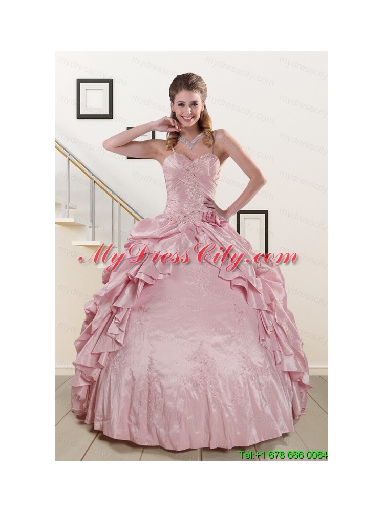 2015 Sweet Spaghetti Straps Quinceanera Dresses in Pink