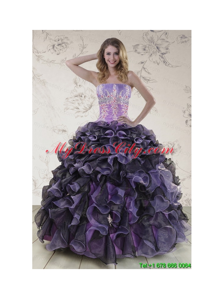 2015 Unique Multi Color Quinceanera Dresses with Beading and Ruffles