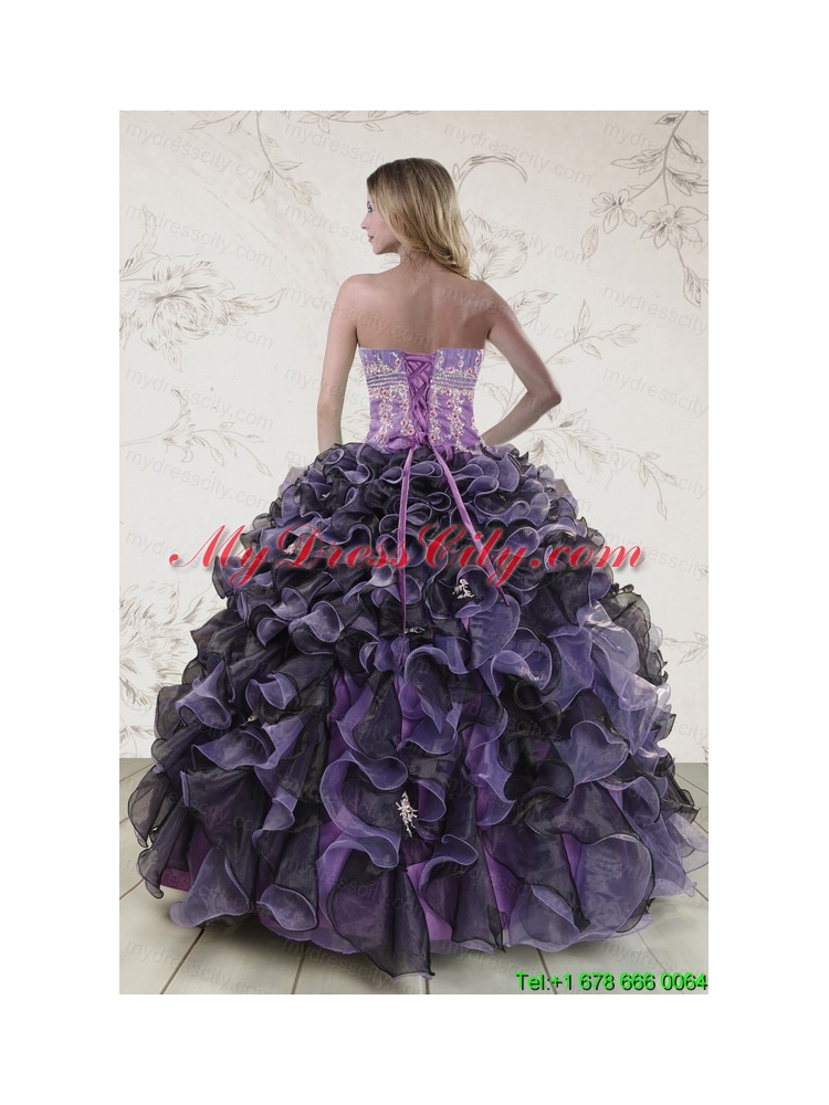 2015 Unique Multi Color Quinceanera Dresses with Beading and Ruffles