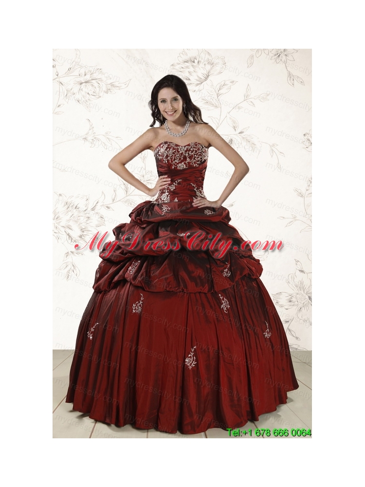 Appliques 2015 Wine Red Quinceanera Dresses with Lace Up