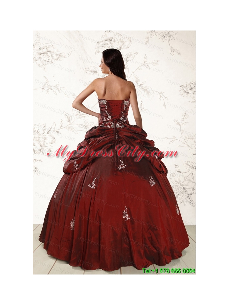 Appliques 2015 Wine Red Quinceanera Dresses with Lace Up