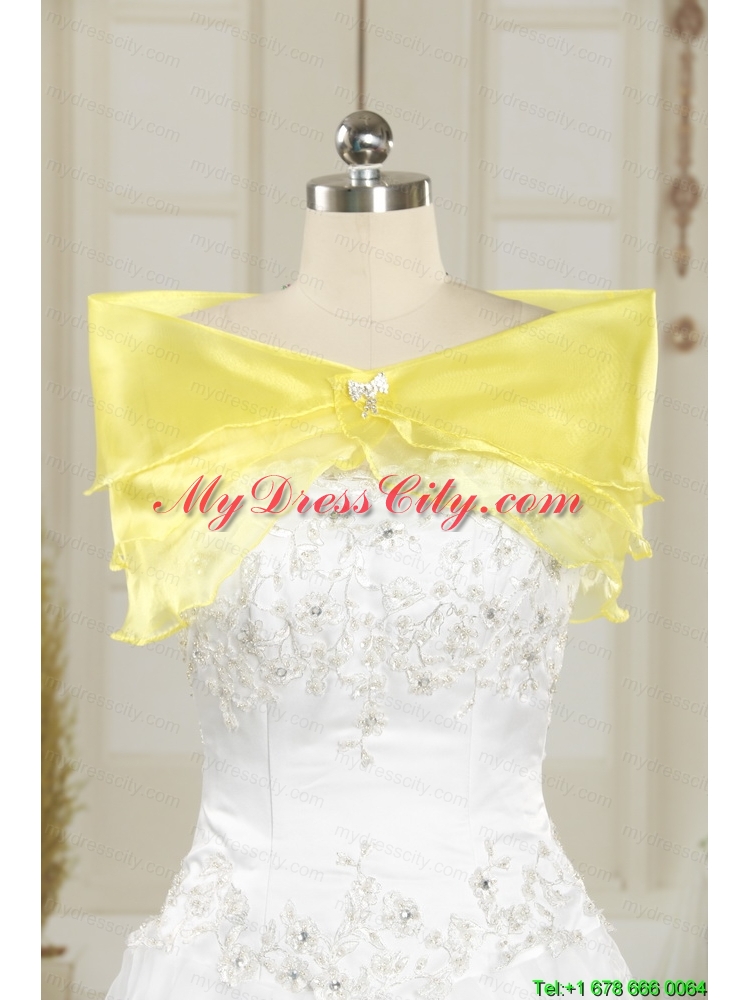 Custom Made Appliques and Hand Made Flower Champagne Quince Dresses