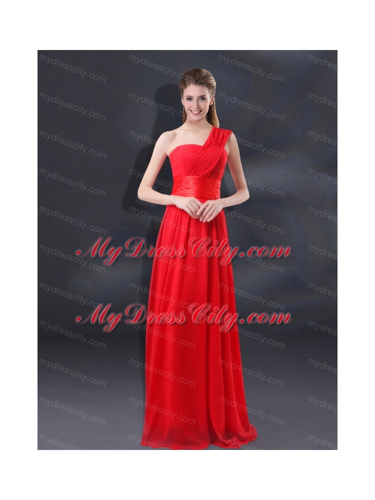 One Shoulder Ruching Empire Bridesmaid Dresses for 2015