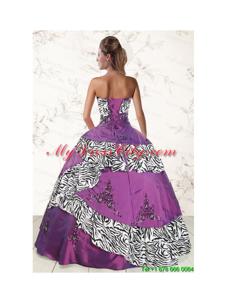 Unique Purple Quinceanera Dresses with Embroidery and Zebra