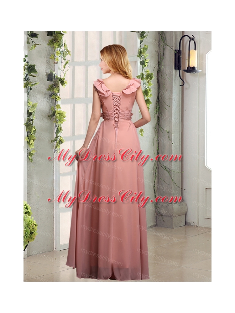 V Neck Empire Appliques Bridesmaid Dresses with Floor Length