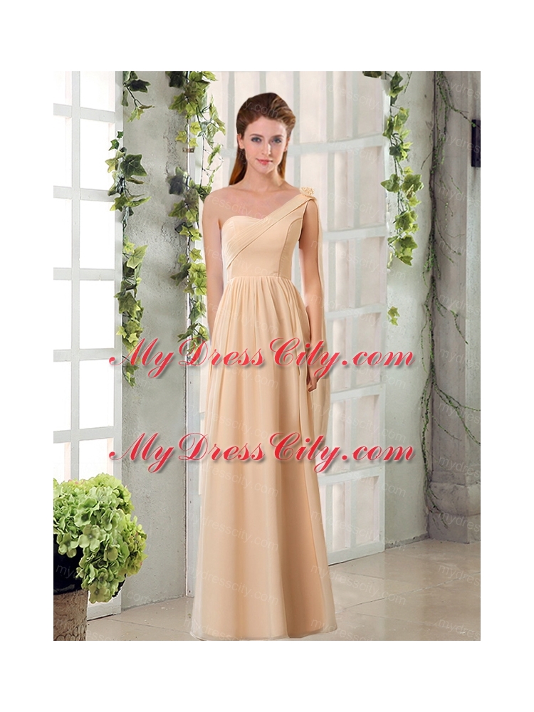 2015 Fashionable Champagne Ruching Chiffon Bridesmaid Dresses