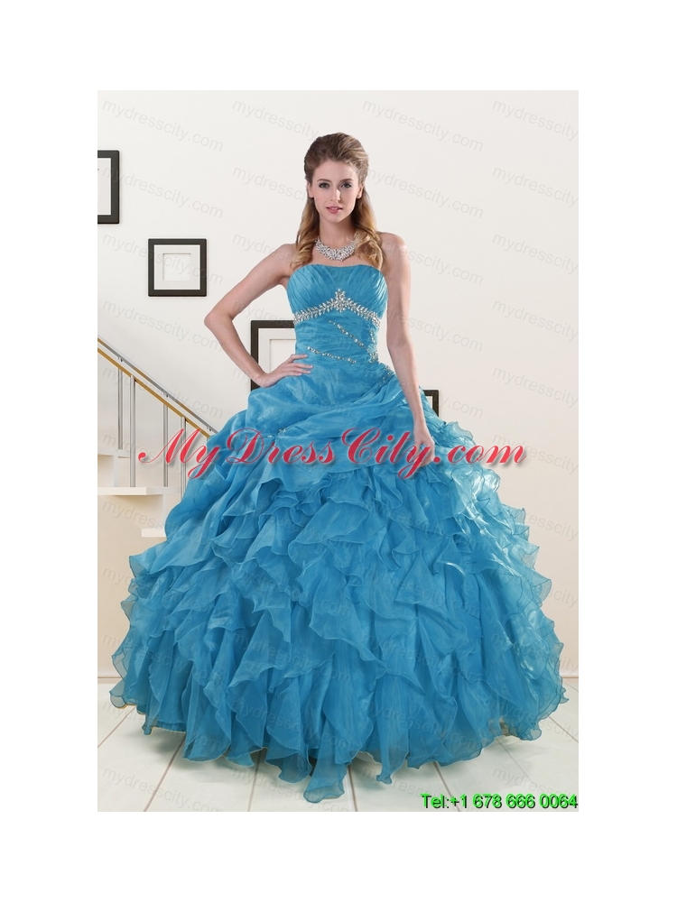 2015 Luxurious Strapless Quinceanera Dresses with Beading and Ruffles