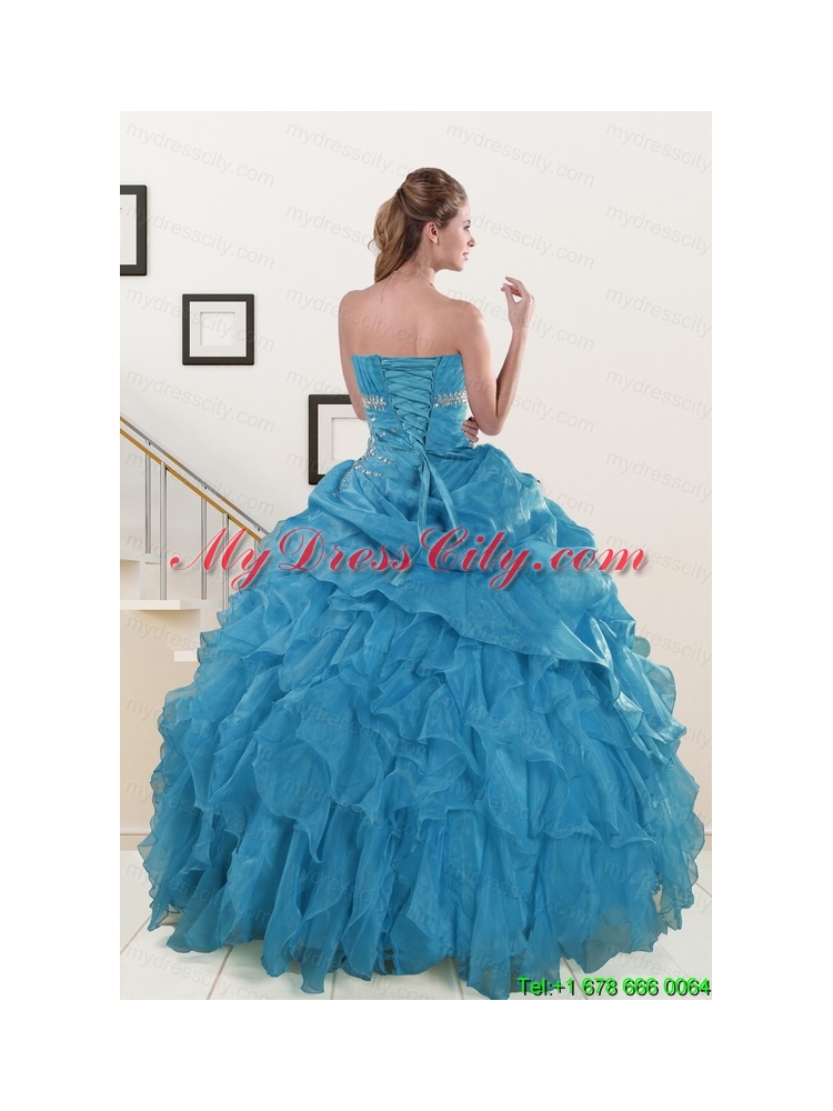 2015 Luxurious Strapless Quinceanera Dresses with Beading and Ruffles