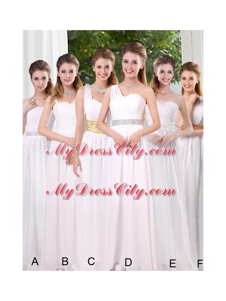 2015 White Empire Ruching Bridesmaid Dresses with Asymmetrical