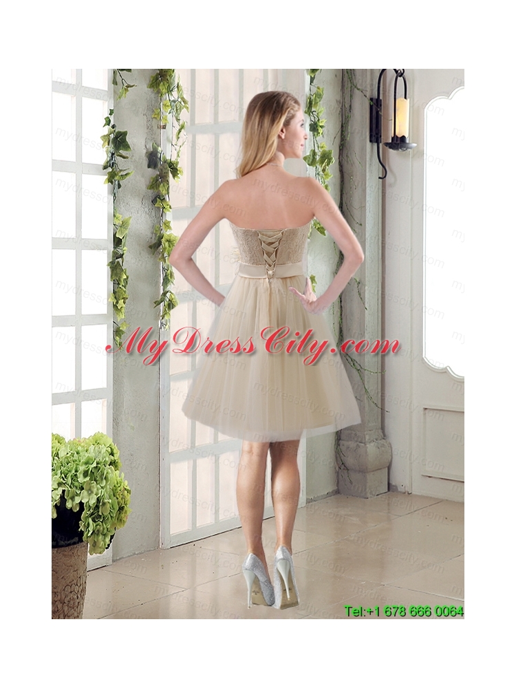 Handmade Flower Strapless Lace Mothr of The Bride Dress with Mini Length