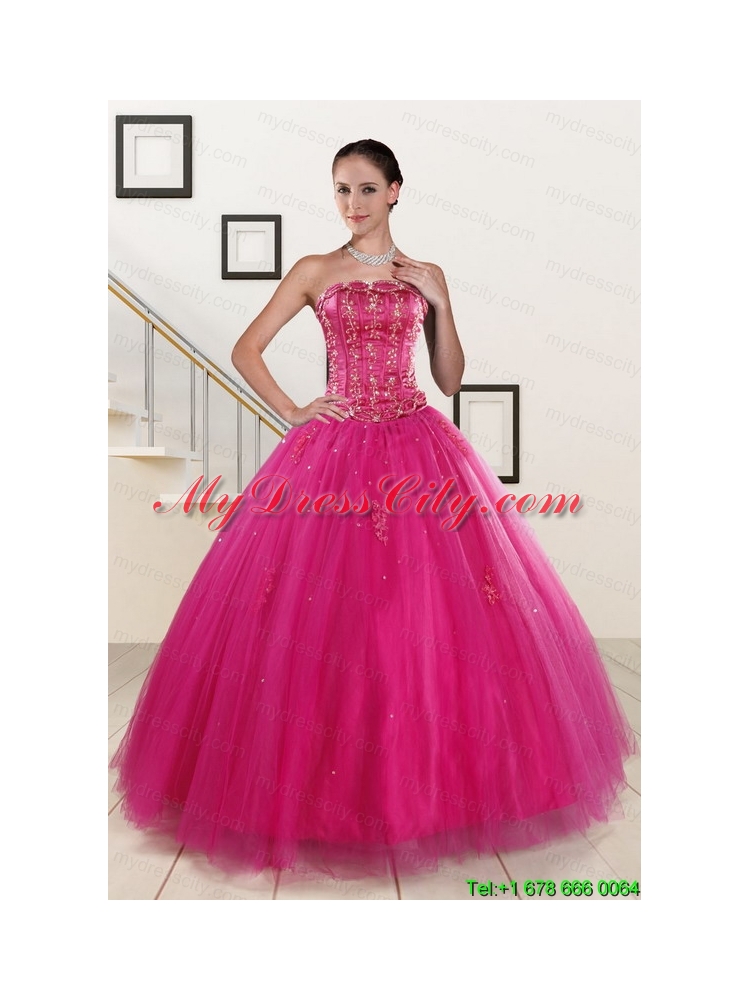 Perfect Fuchsia Quinceanera Dresses with Beading and Appliques for 2015