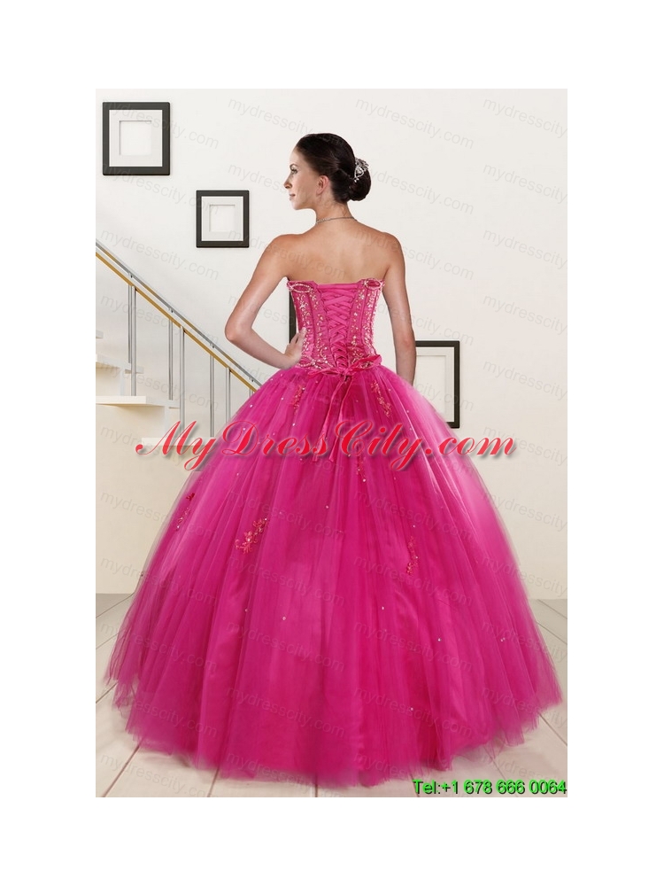 Perfect Fuchsia Quinceanera Dresses with Beading and Appliques for 2015