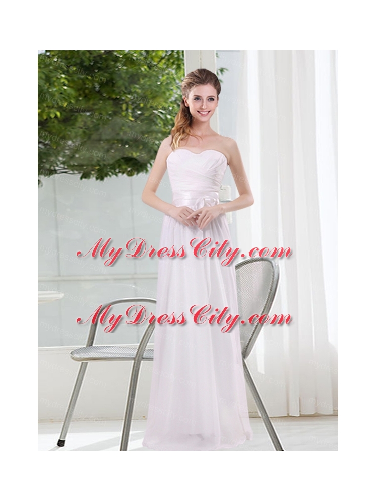 Ruching and Belt Sweetheart Empire White Bridesmaid Dresses