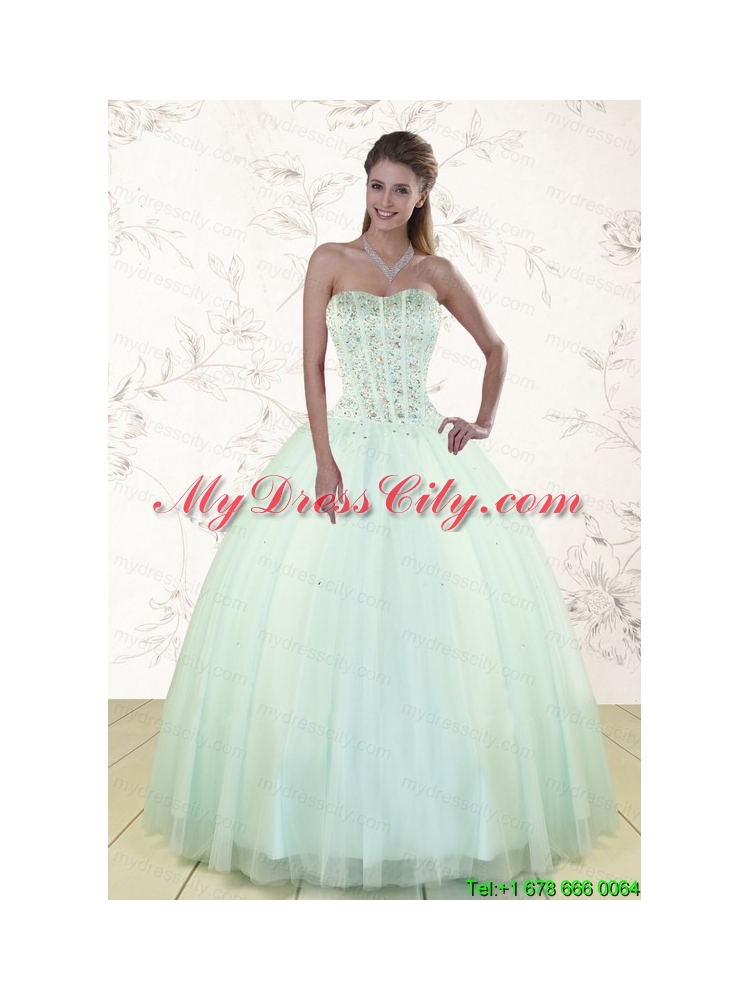 2015 Light Blue Sweet 15 Dresses with Beading
