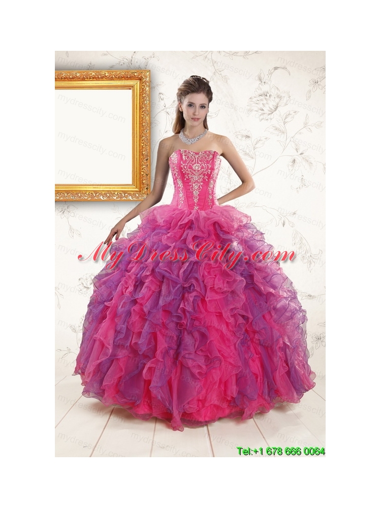 2015 Multi Color Quinceanera Dresses with Appliques and Ruffles