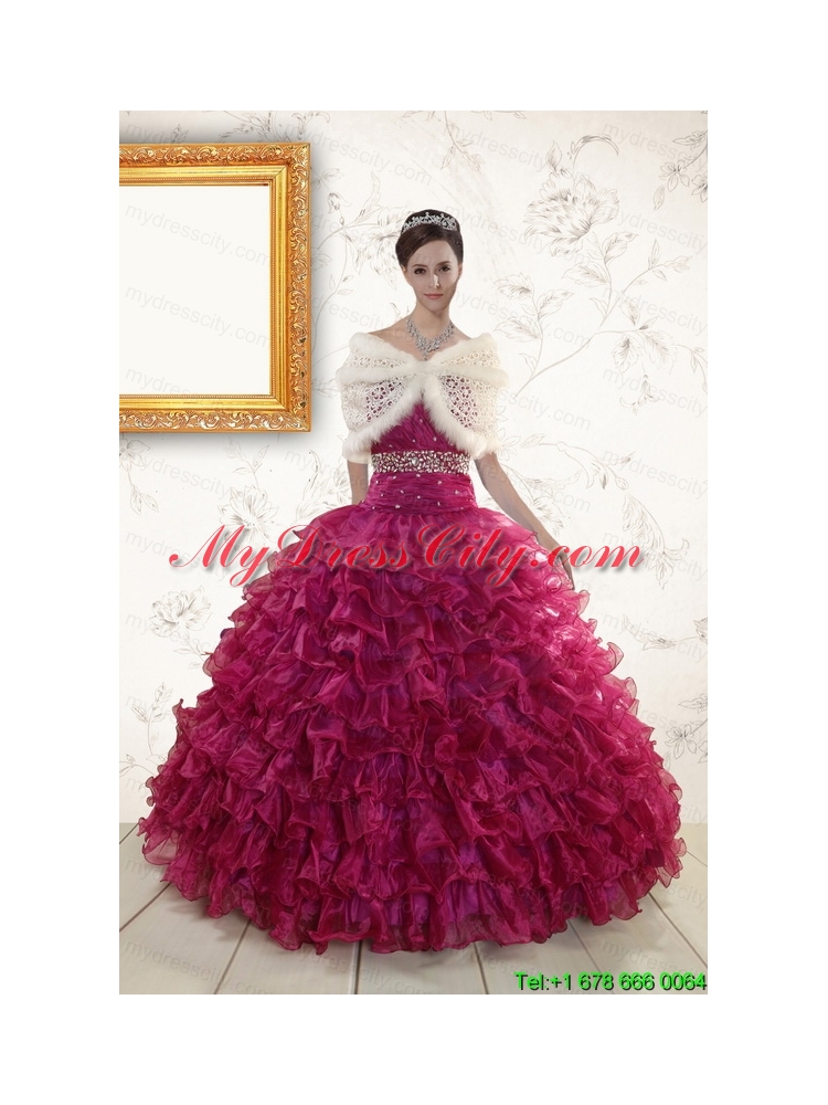 2015 Sweetheart Quinceanera Gown with Beading and Ruffles