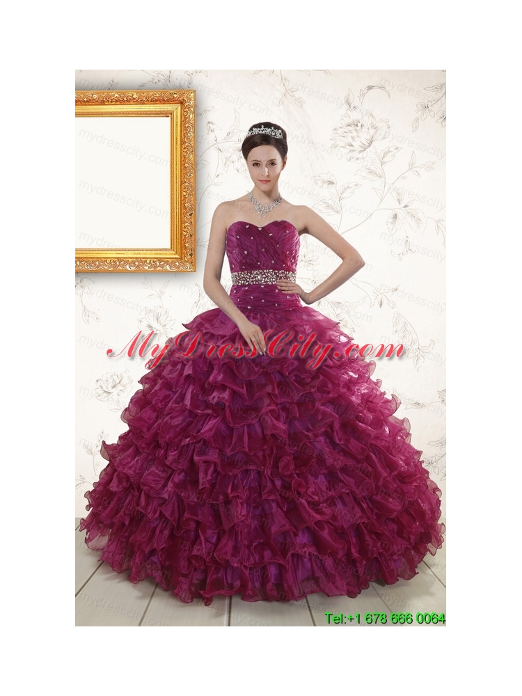 2015 Sweetheart Quinceanera Gown with Beading and Ruffles