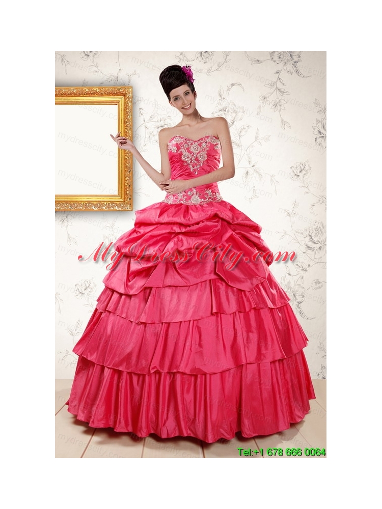 2015 The Super Hot Appliques Sweet 16 Dresses in Coral Red